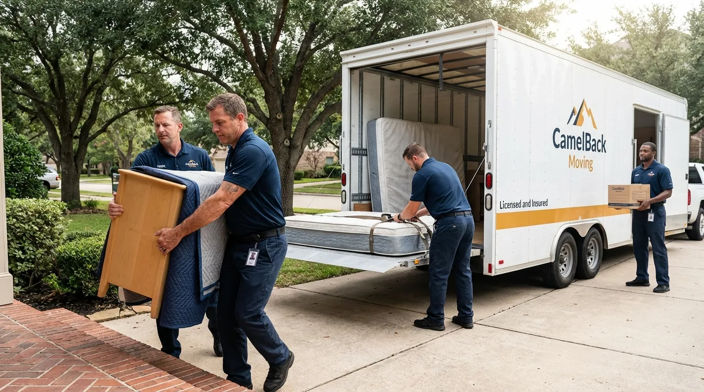 Crew loading residential truck for cross-state move from Redondo Beach, CA